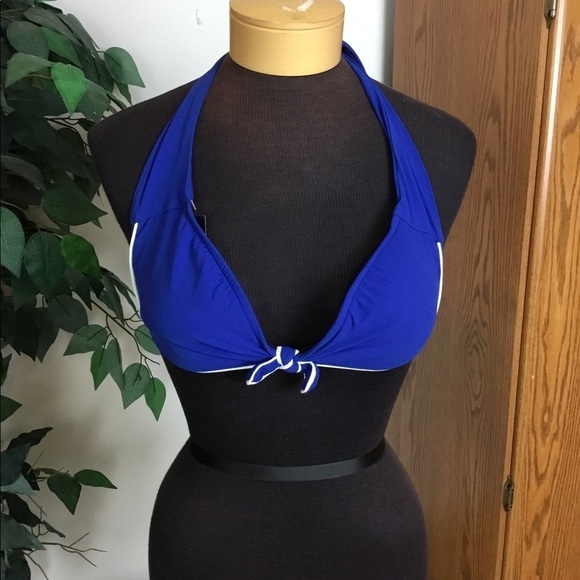 RALPH Lauren Navy white edges Small NWT bikini top - Picture 1 of 14